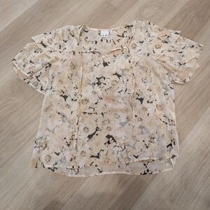 Ichi Sheer Short Sleeve Ihkanui Abstract Patterned Light Weight Blouse Size 38